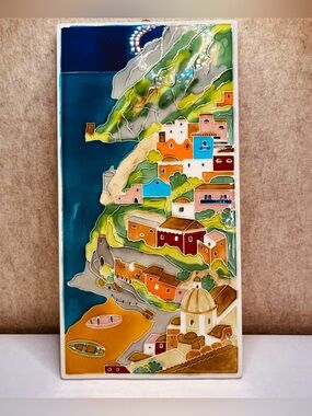 Carlino Ceramic Tile Hand Made Sicily Amalfi Italy Large 15x8 Wall Art Hanging
